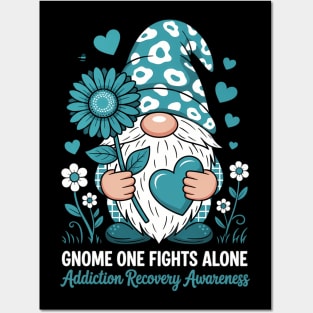 Gnome One Fights Alone Ribbon Addiction Recovery Awareness Posters and Art